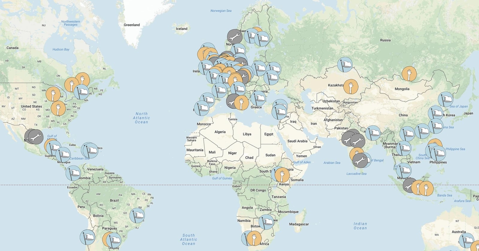 Chapitres Precious Plastic dans le monde (source : site web Precious Plastic)